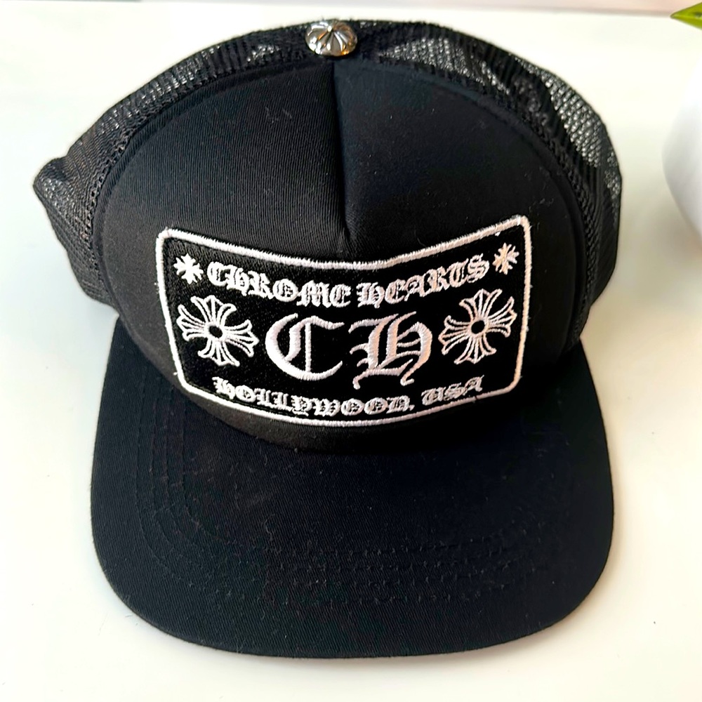 Black Chrome Hearts Hollywood snapback hat.